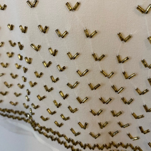 Broadway & Broome Women’s silk Sheer long sleeve Cream Golden beaded Blouse - Picture 5 of 12